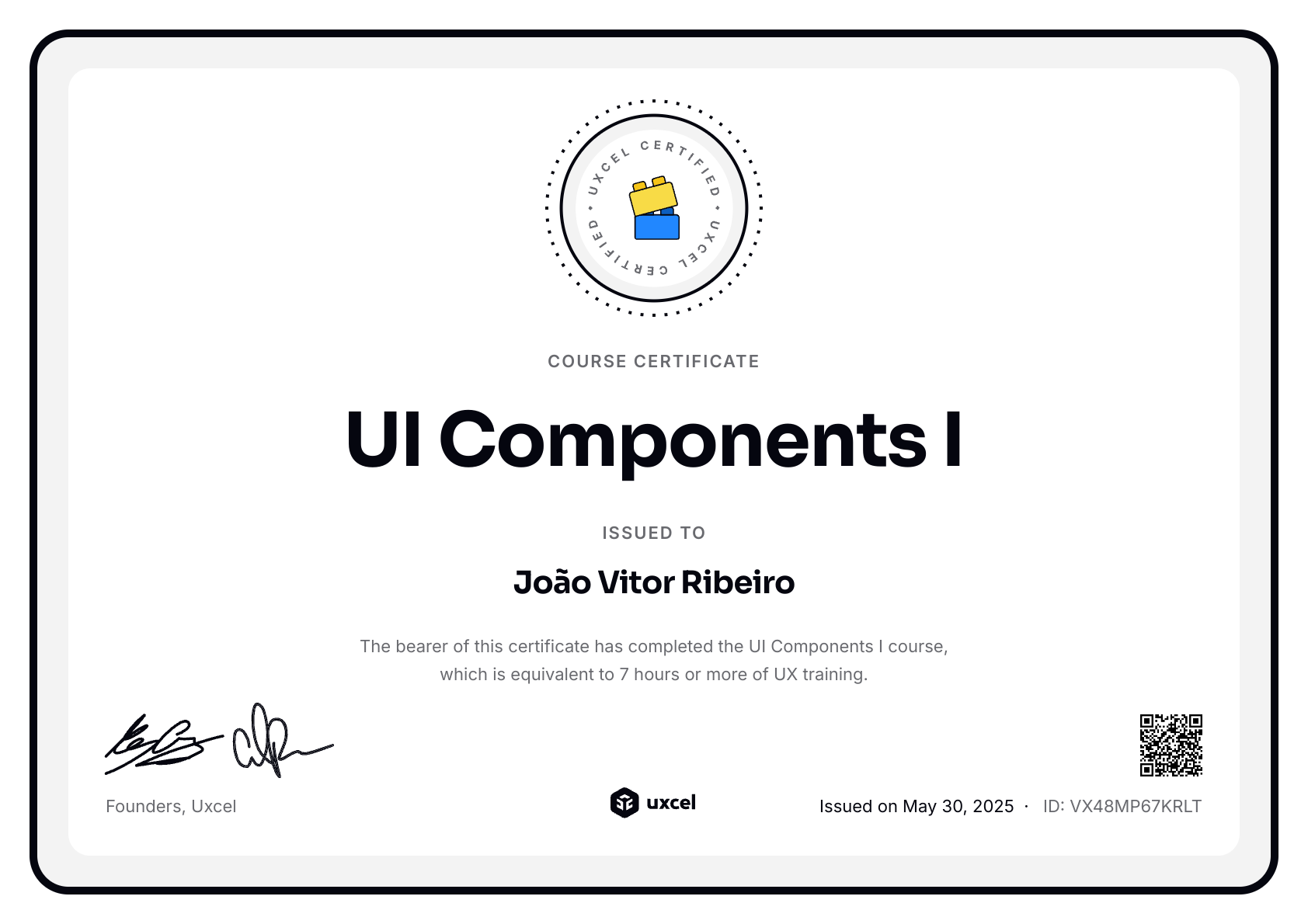 John Ribeiro's certificate
